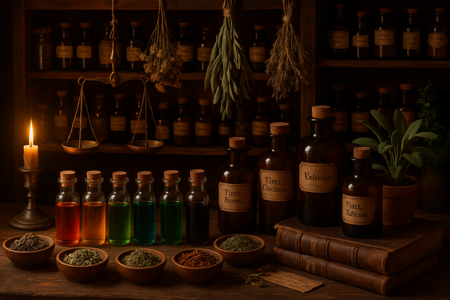 herbs, loose leaf tea, vials, tintures, apotacary feel
