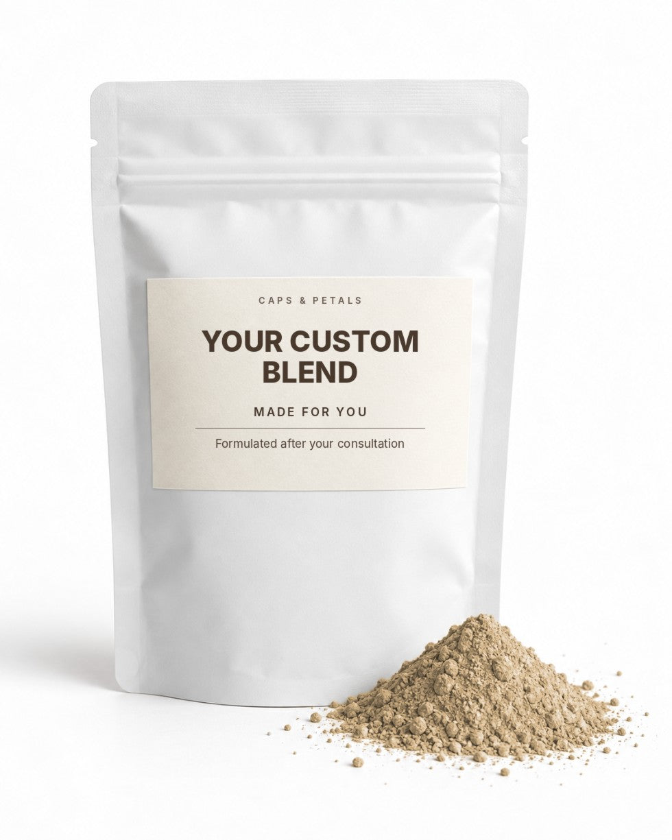 Your Custom Blend made for you by Caps & Petals in a white pouch