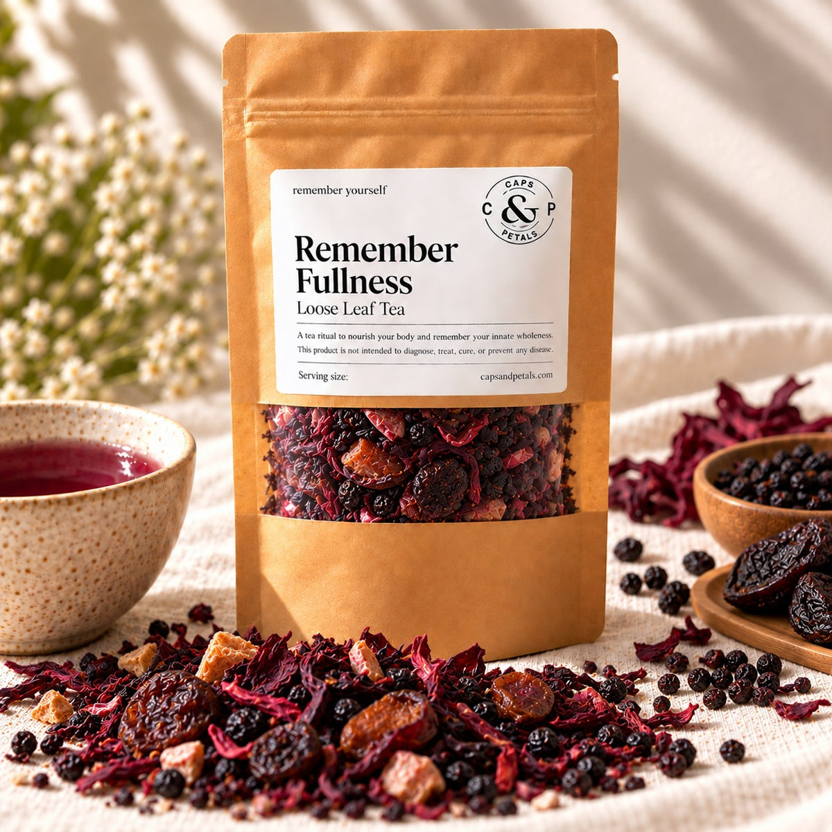 Remember Fullness loose leaf tea by Caps & Petals