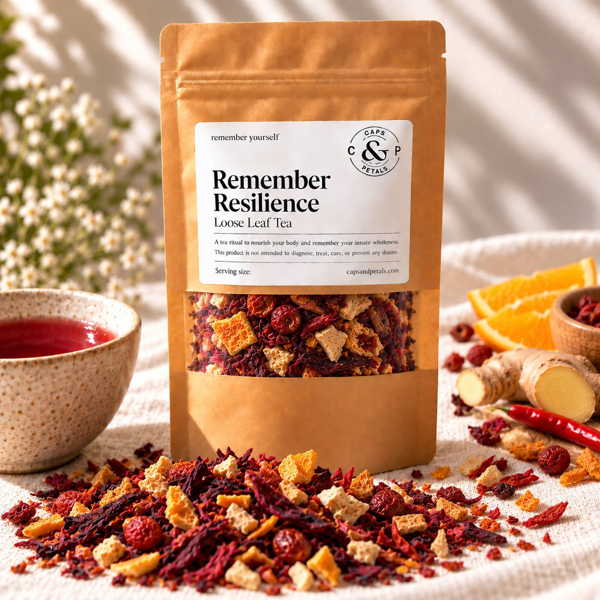 Remember Resilience loose leaf tea by Caps & Petals