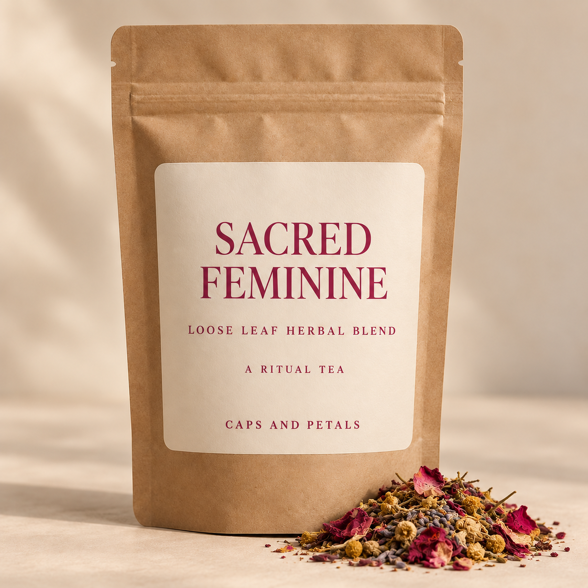 Sacred Feminine Blend loose leaf herbal tea by Caps and Petals